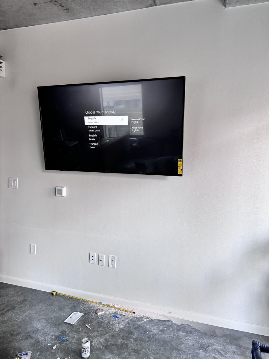 Finished TV mount powered on and ready for setup, after install